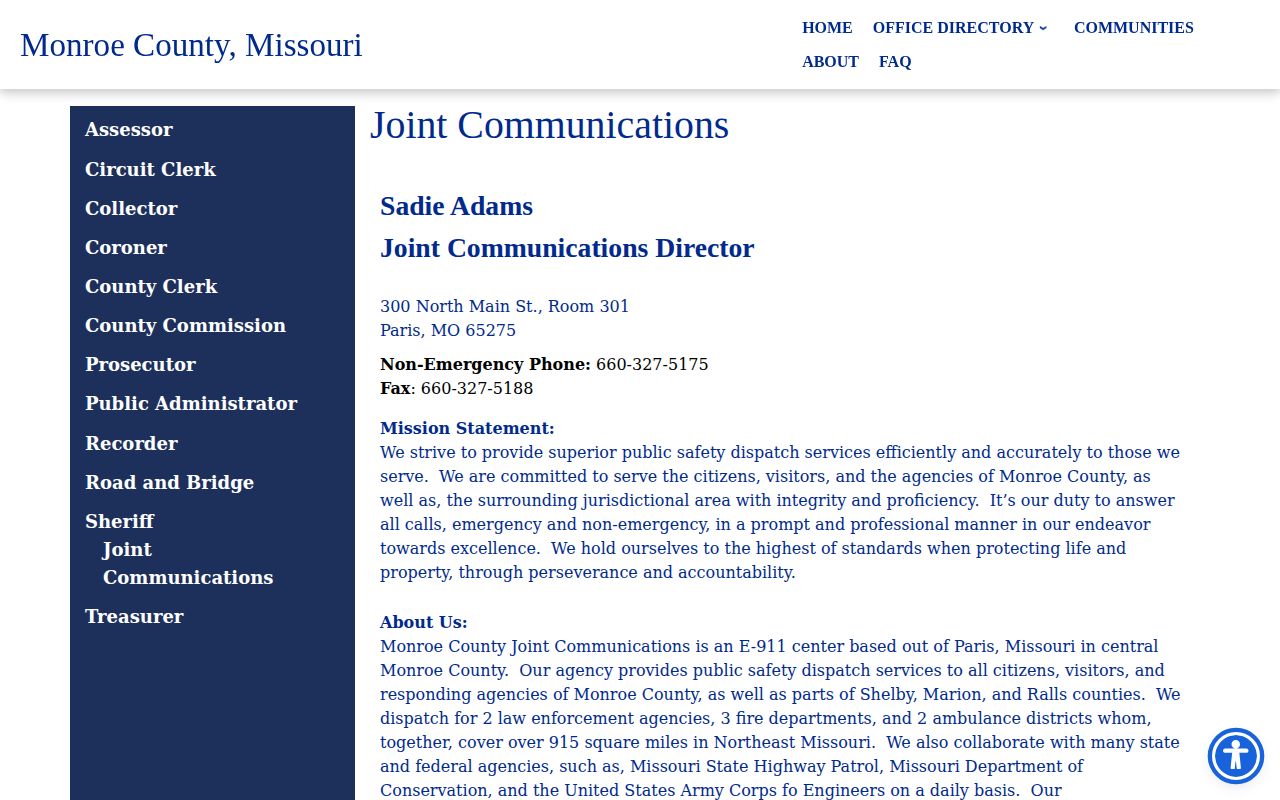 Monroe County Joint Communications booking-record routing information