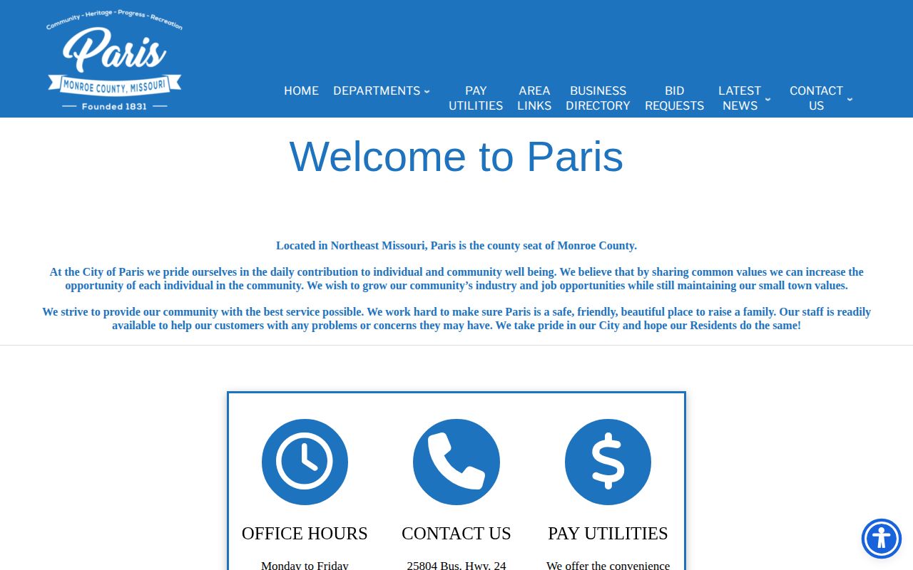 Paris Missouri official city page used for Paris arrest record routing